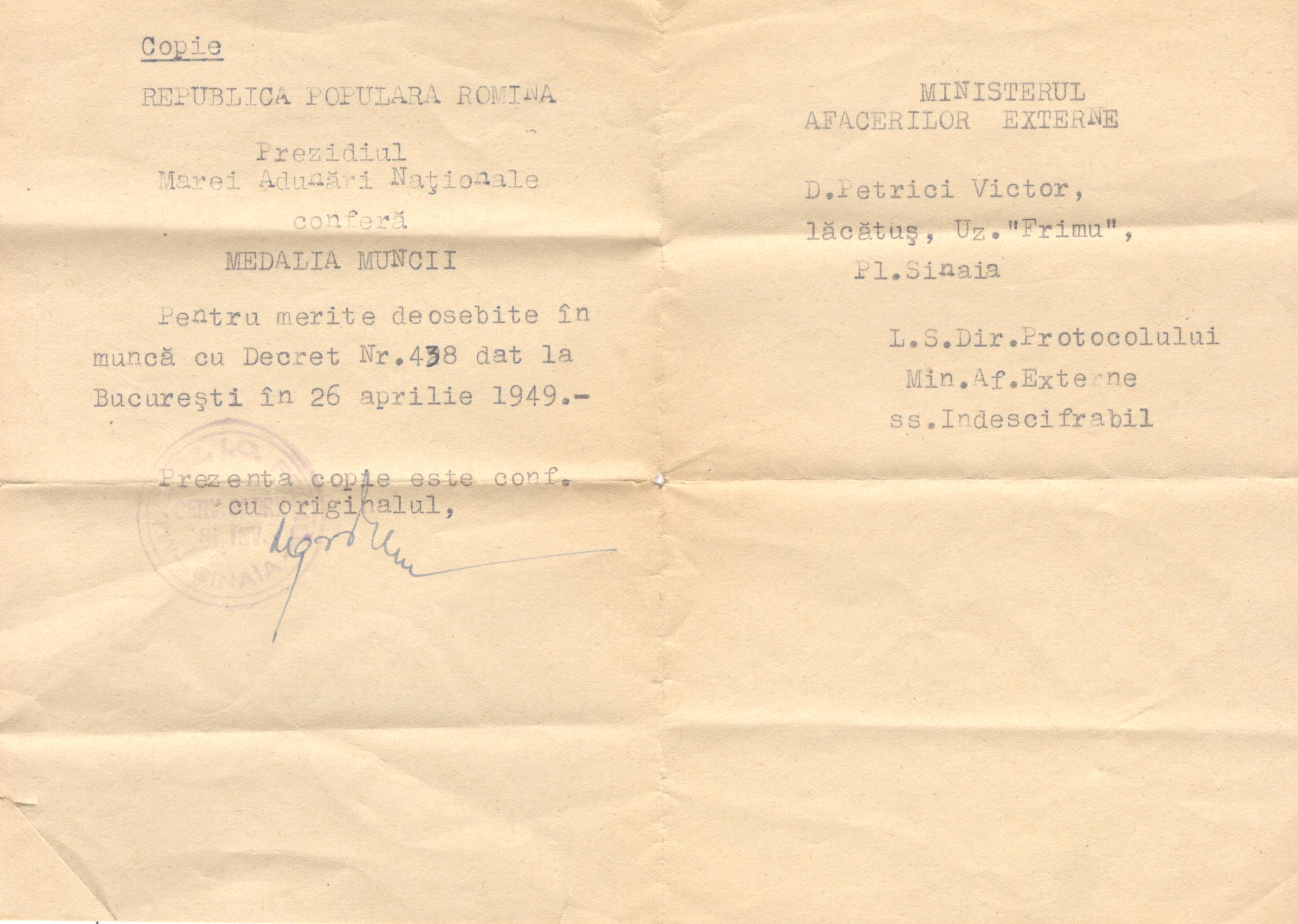 Medalia Muncii RPR 1949 - imagine 7